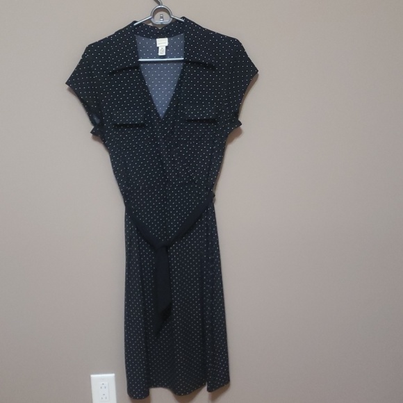 Black with white polka dot wrap dress, size M - Picture 1 of 8